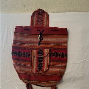 Handwoven Red Striped Women’s Backpack